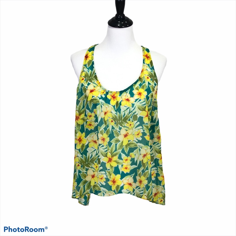 Aeropostale crochet back sleeveless loose fit floral print tank blouse